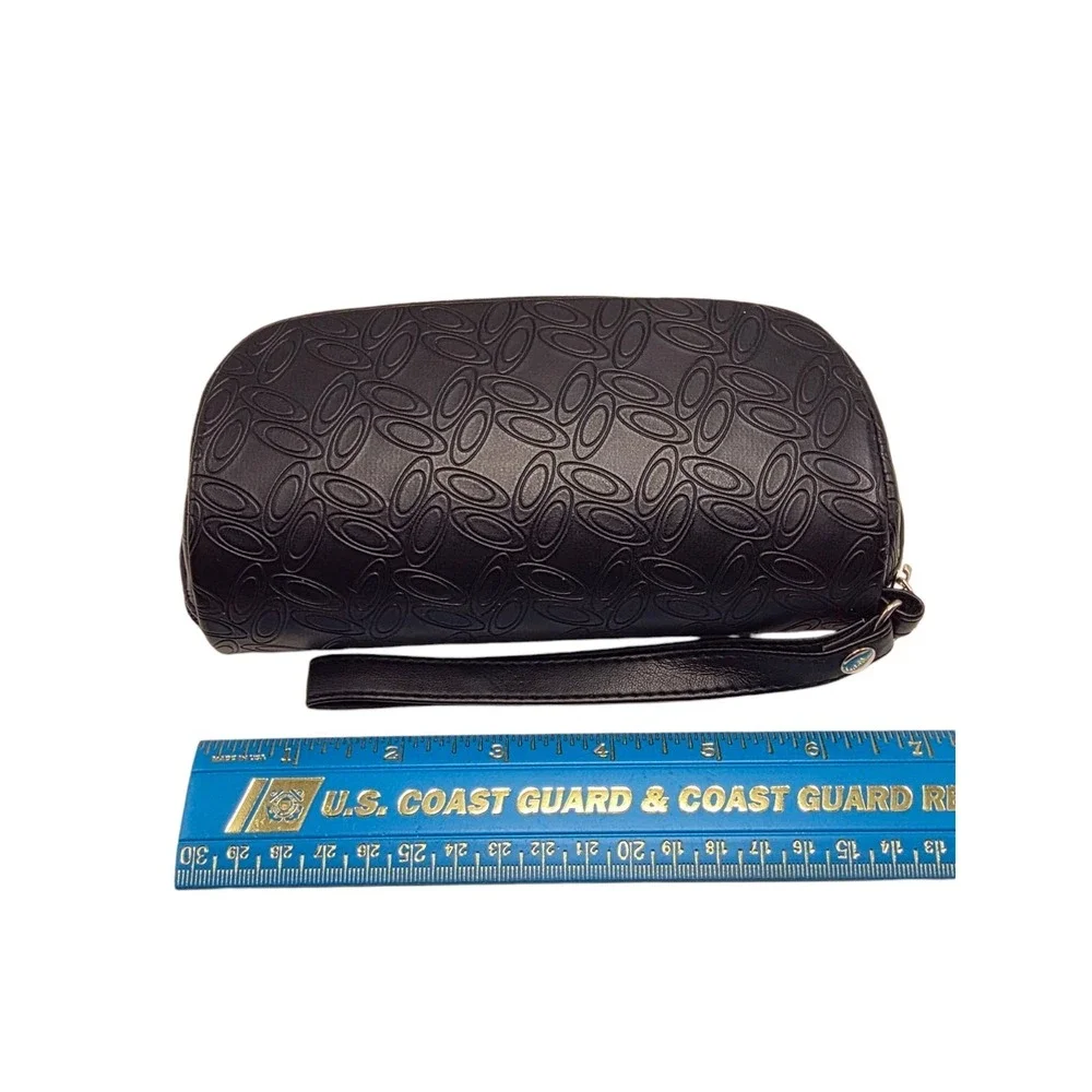 Black Oakley Logo Sunglasses Faux Leather Soft Zipper Case W/Wristlet Loop